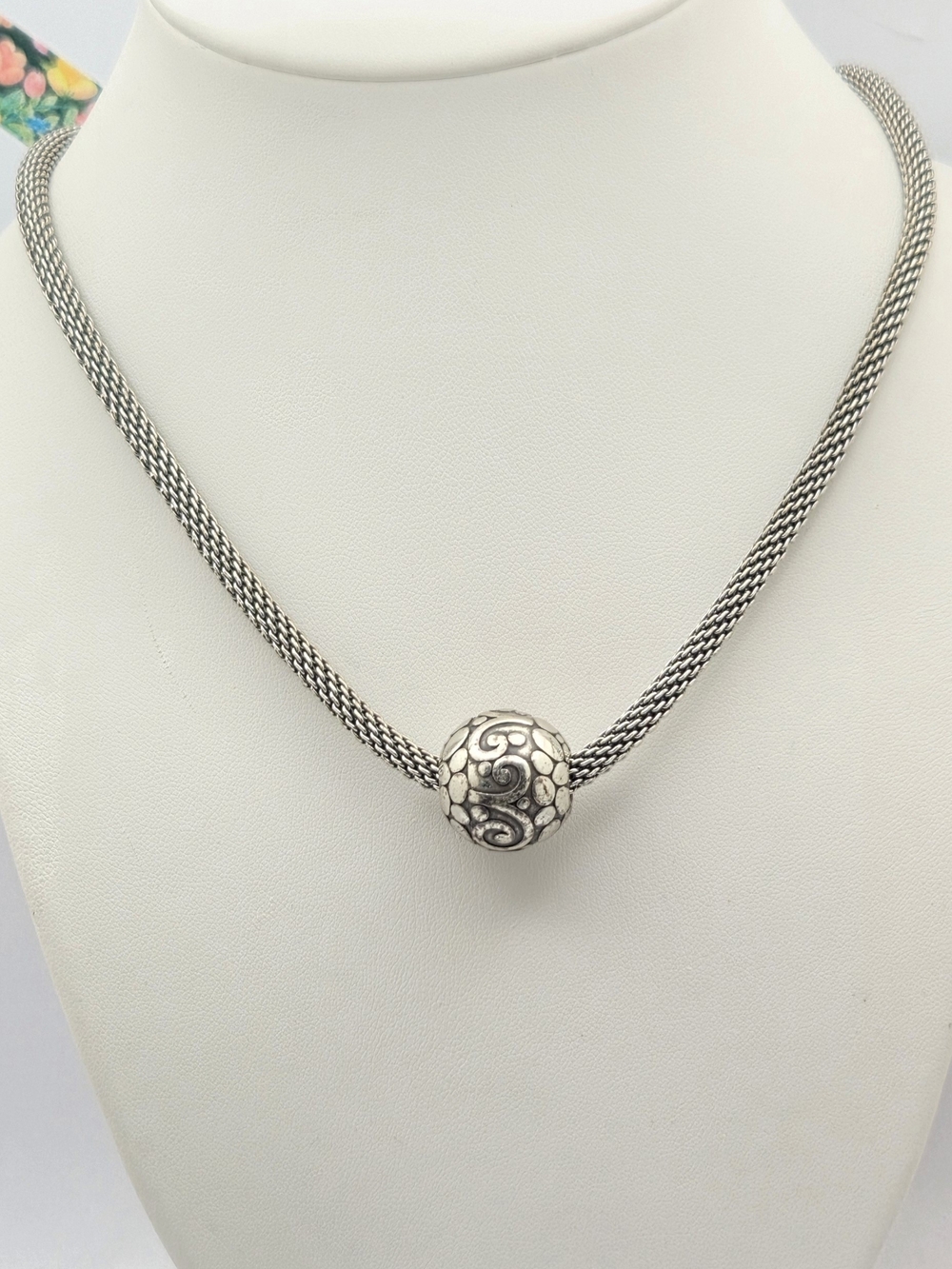 Brighton Silver Tone Intricate Scroll Mesh Slider Bead Necklace 20"